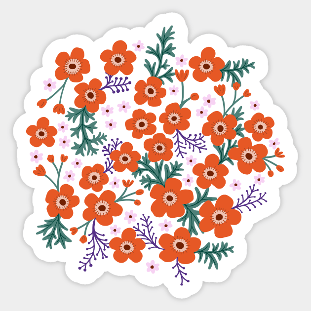 Buttercup garden in coral and lavender Sticker by Natalisa